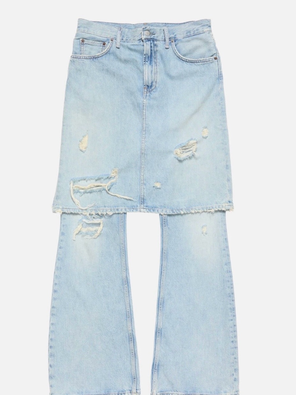 Acne Studios Light Blue Distressed Skirt-Overlay Wide Leg Jeans